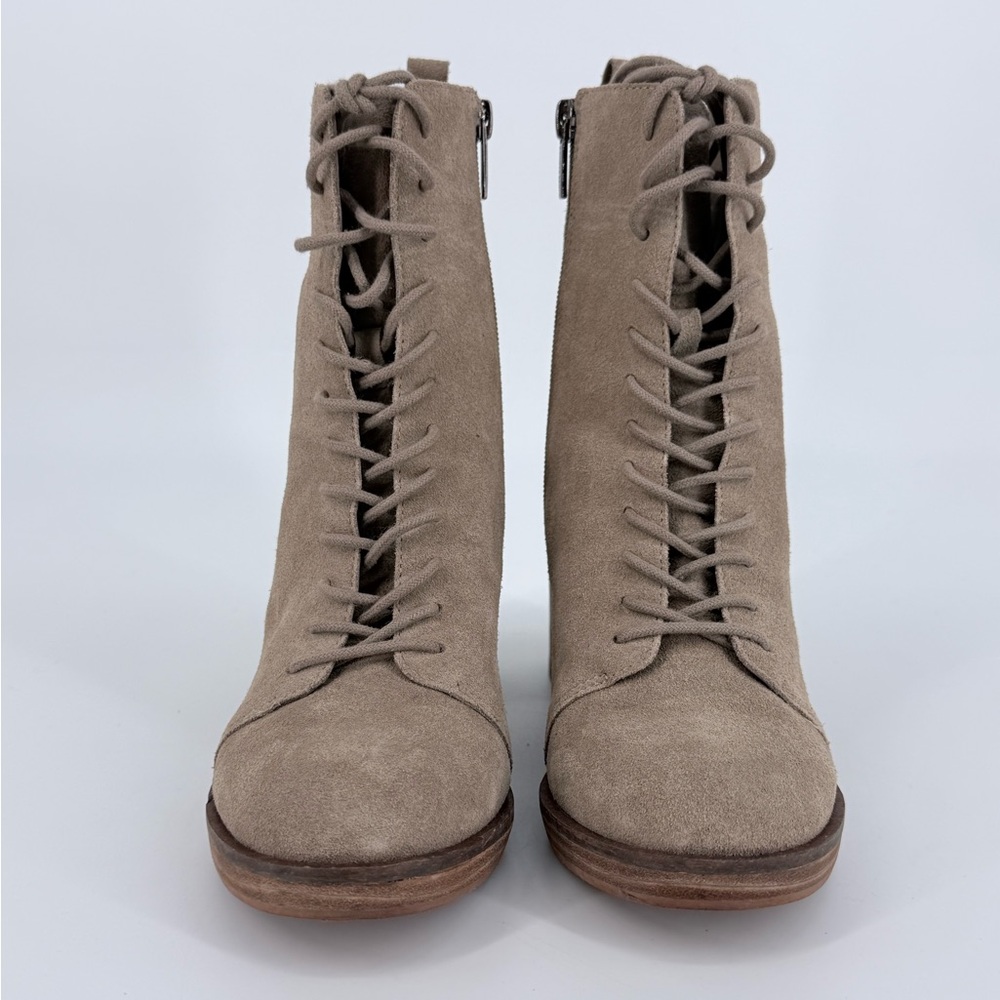 Vince Camuto Taupe Suede Lace-Up Heeled Booties (8M)